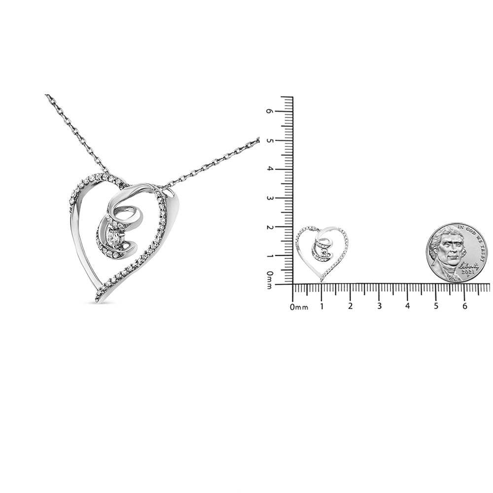 .925 Sterling Silver 1/4 Cttw Brilliant-Cut Diamond Open Heart Twisted Awareness Ribbon 18" Pendant Necklace (H-I Color,